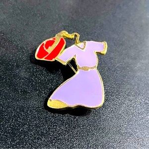 Red Hat Society Brooch Pin Red hat and purple dress Gold Tone Accents EXC